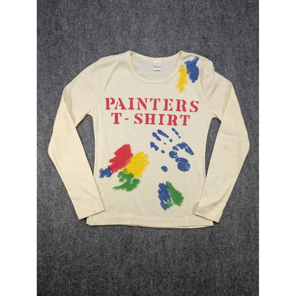 Vtg Wrangler Painters T Shirt Long Sleeve Cream Graphic Tee‎ 80s Art Colorful